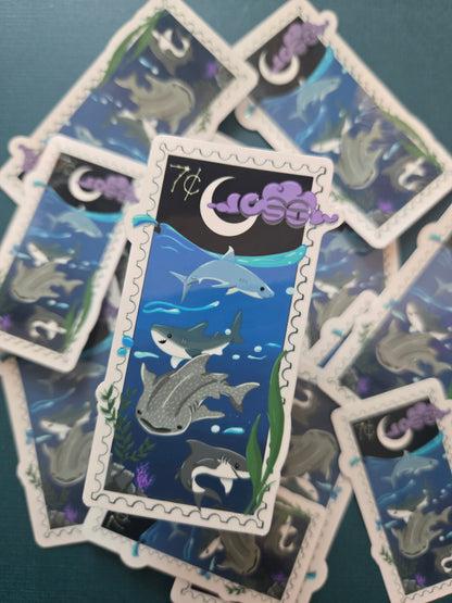 Swim Inspired Postage Stamp water-resistant vinyl sticker