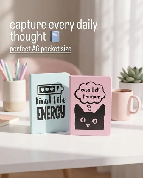 Cute Daily Journal A6 Size, Vegan Leather – 160 Lined Pages